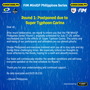 Round 1: Postponed due to super typhoon carina